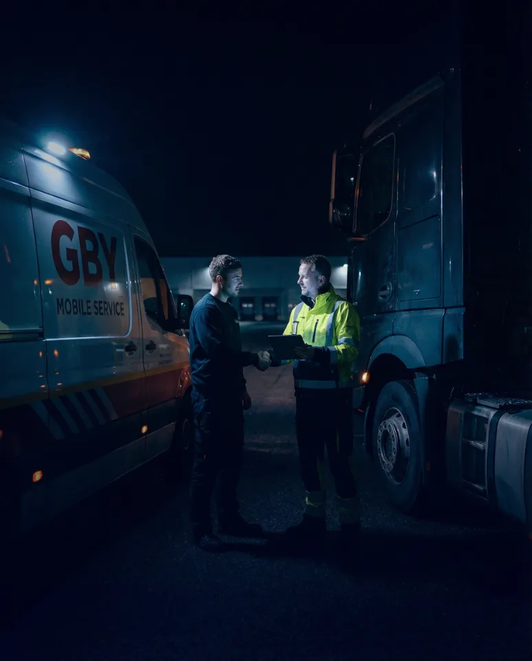 GBY Mobile Service technicians providing 24/7 roadside assistance and repair for heavy vehicles across Europe